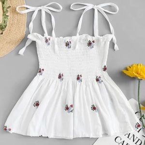 Floral Embroidery Frill Trim Cami Top